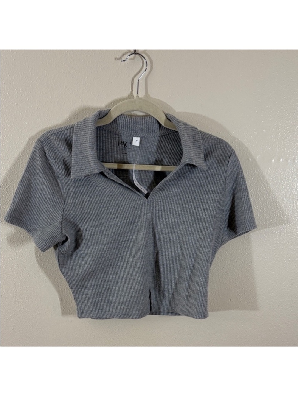 PacSun Gray Ribbed Polo Crop Top